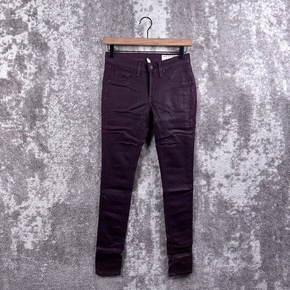 Rag & Bone Jeggings 24 Womens Burgundy Jean Leggings Modal Stretch Waxed - Picture 1 of 8